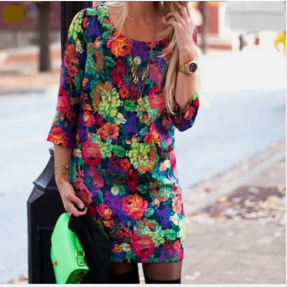 HD in Paris Anthropologie Tropicalist‎ Shift Mini Dress Colorful Floral Spring